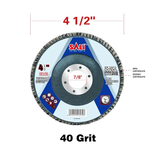 Miniatura 2 de Sali Paquete de 10 Discos de Láminas de Circonia Grano 40 de 4.5" x 7/8 Pulgadas Disco de Lijado Tipo Bisel #29 Grado Premium e Industrial Rueda