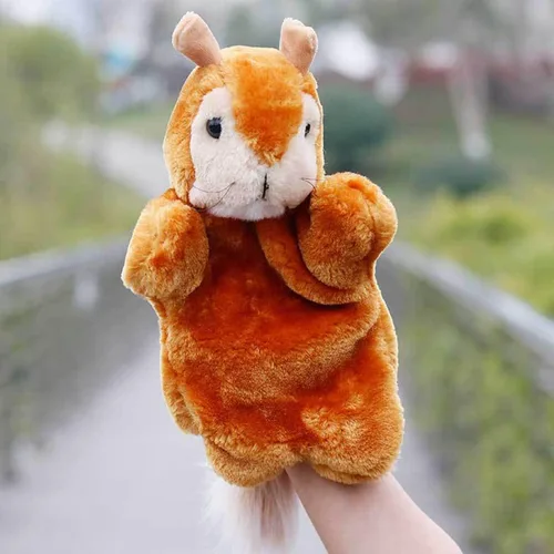 Miniatura 2 de Marionetas de mano de felpa, ardilla, juguetes de marionetas de animales de peluche para juego imaginativo de cuentos, regalos para niños, marrón