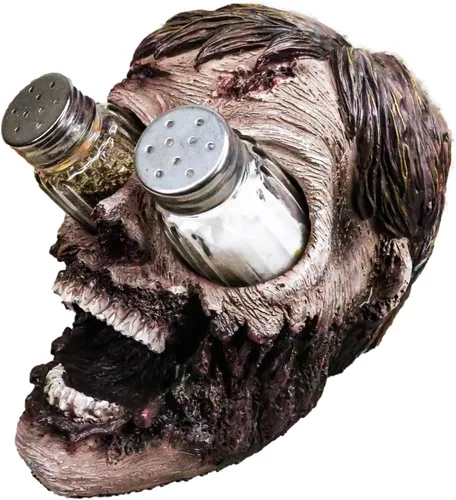 Miniatura 3 de Ebros Walking Undead Gory - Juego de figuras de cabeza de zombi sin ojos y salero y pimentero con pompones de cristal, estatua decorativa de miedo
