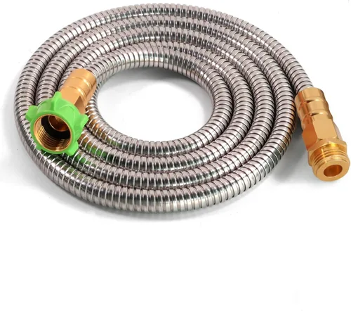 Miniatura 16 de Manguera de jardín de metal de 25 pies, manguera de jardín flexible de acero inoxidable ligera, manguera de agua resistente con boquilla de alta