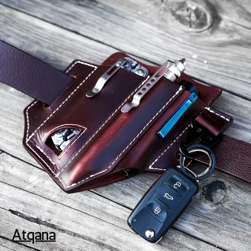 Miniatura 5 de Funda multiherramienta para cinturón (cuero de primera calidad) - Organizador de bolsillo EDC Funda Leatherman Bolsa multiherramienta de cuero