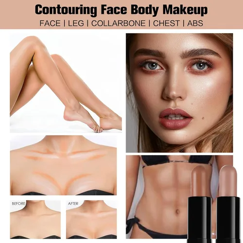Miniatura 6 de Barra de contorno, 2 rotuladores de doble punta y barra de contorno para moldear la cara, crema bronceador y barras de resaltado impermeable de SET
