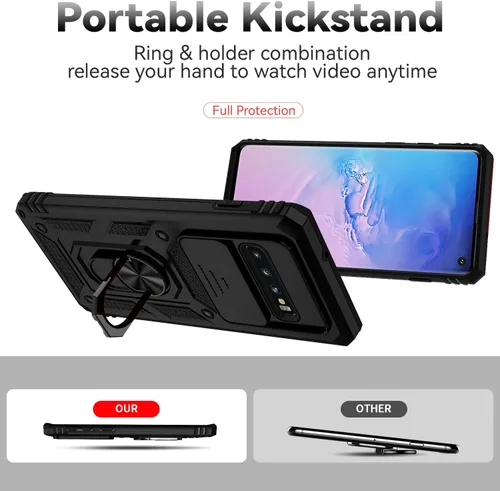 Miniatura 7 de Funda para Samsung Galaxy S10 con cubierta para lente de cámara, protector de pantalla HD, doble capa de grado militar, probada contra caídas