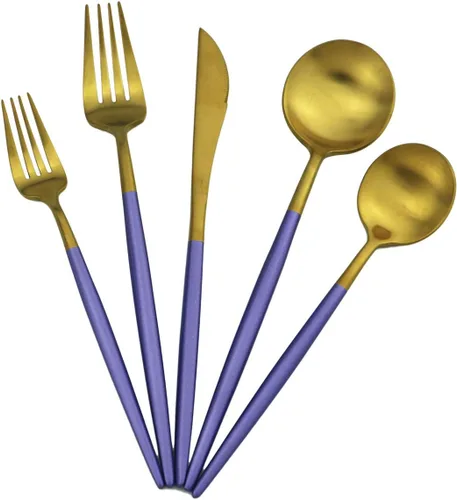 Miniatura 21 de Juego de cubiertos de acero inoxidable 18/10 de 20 piezas, vajilla de lujo para viajes, incluye cuchillo, tenedor, cuchara, servicio para 4