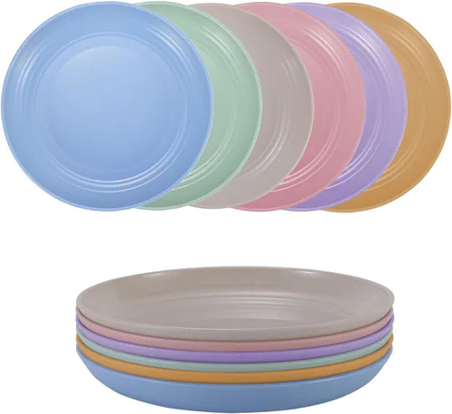 Miniatura 10 de Platos pequeños de paja de trigo irrompibles de 7 pulgadas, juego de 4 platos reutilizables, aptos para lavavajillas y microondas, perfectos