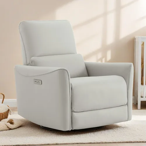 Miniatura 2 de CHITA Silla Reclinable Eléctrica Giratoria Deslizante, con Certificación FSC, Tapizada de Piel Sintética para Sala de Estar y Guardería, Sillón