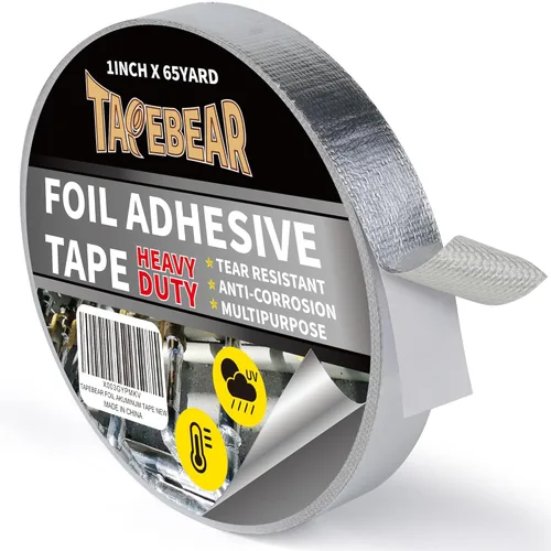 TAPEBEAR Cinta de Protección Térmica de Fibra de Vidrio Aluminizada Cinta Fría 1 pulgada x 65 yardas, Cinta de Barrera Térmica Reflectante