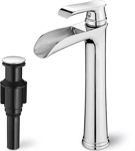 Miniatura 7 de Grifo de Lavabo de Baño Cascada, Grifo de Baño Alto de Latón Negro de Una Sola Manija para Lavabo, Grifos de Baño de Un Orificio Mezclador Grifo