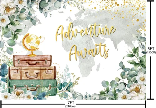 Miniatura 4 de MEHOFOND Decoraciones de fiesta de baby shower, 7 x 5 pies, diseño de eucalipto blanco, para viajes alrededor del mundo, mapa, boda, despedida