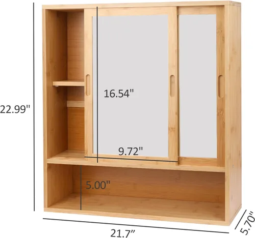 Miniatura 3 de ZYBT Gabinete de Baño de Bambú, Gabinetes de Medicina con Espejo, Gabinete de Baño Montado en la Pared con Almacenamiento, Gabinetes de Medicina