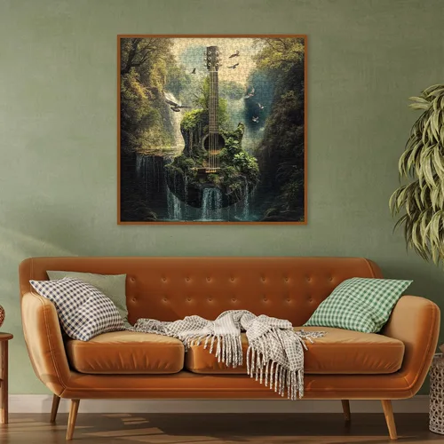 Miniatura 5 de Rompecabezas de 1000 piezas para adultos, diseño de bosque de guitarra, naturaleza, rompecabezas de fantasía, paisaje, pájaro, plantas, desafiantes