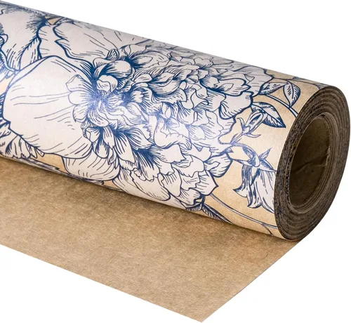 Miniatura 9 de RUSPEPA Rollo de papel de regalo floral para mujer, mini rollo, flor rosa con papel kraft de follaje, papel de regalo vintage gris para cumpleaños