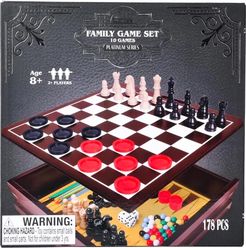 Miniatura 7 de Elbow Room Games Set de Juegos Familiares, 10 Juegos Clásicos con Caja de Almacenamiento de Madera y Tableros de Juego Integrados, Diversión Sin Fin