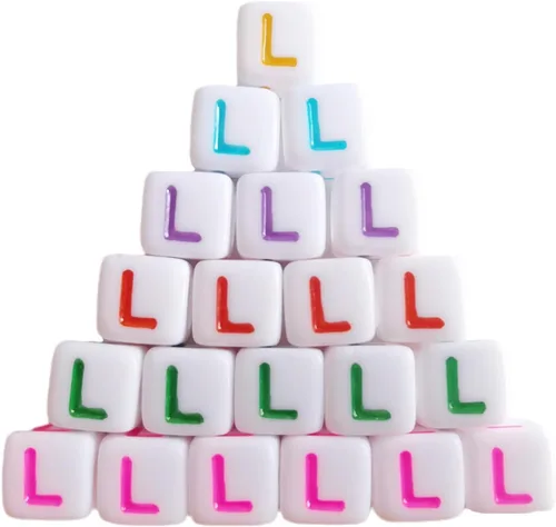 Miniatura 17 de Xeahung 200 cuentas de letras acrílicas cuadradas multicolor para hacer joyas, llaveros de bricolaje, collares, pulseras, decoraciones
