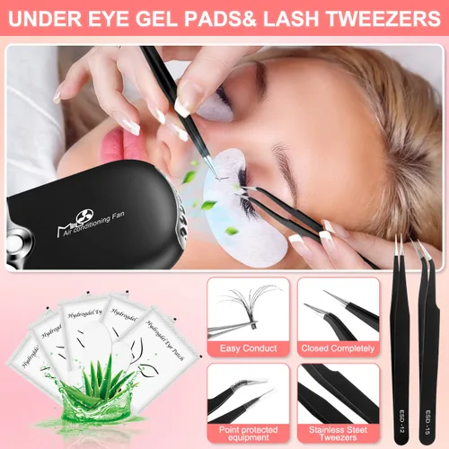 Miniatura 5 de Kit de extensión de pestañas – Suministros de extensiones de pestañas individuales con mezcla de rizos 0.07D de 0.315 a 0.59 pulgadas, pegamento