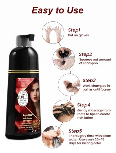 Miniatura 4 de Champú de Tinte de Cabello Vino Rojo 3 en 1, Tinte Natural para el Cabello para Cubrir el Cabello Gris, 400 ML