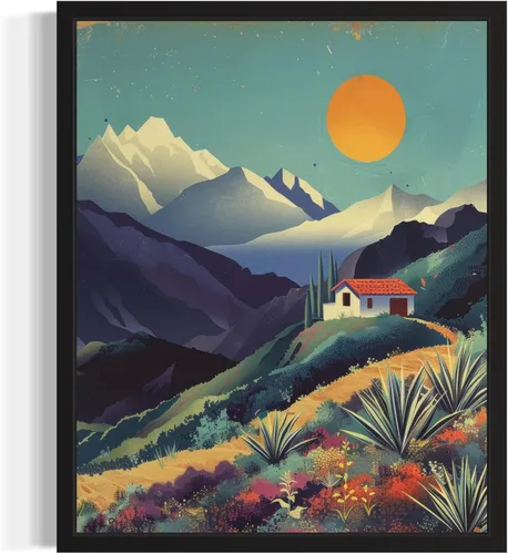 Miniatura 23 de Póster de paisaje, arte de pared retro vintage, galería de pintura de la naturaleza 22 (montañas Ades, 11 x 14 pulgadas, marco negro)