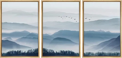 Miniatura 55 de NWT Lienzo enmarcado para pared, juego de arte en acuarela pastel, bosque de montaña oscura, naturaleza silvestre, ilustraciones de arte moderno