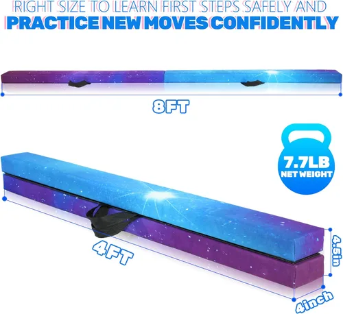 Miniatura 2 de FC FUNCHEER - Viga de equilibrio plegable, viga de suelo para gimnasia, equipo de gimnasia para niños, base de madera, fondo antideslizante y bolsa