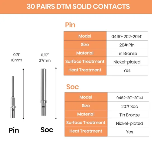 Miniatura 8 de Kit de 200 piezas de conectores de pin sólido para conectores Deutsch - Kit de contactos de barril cerrado tamaño 12 16 20 terminales macho y hembra