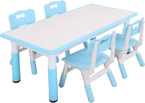 UNICOO Mesa y sillas para niños, mesa y sillas para niños pequeños de altura ajustable con 4 sillas, escritorio de graffiti, aula, guardería, hogar,