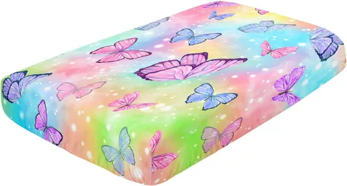 Miniatura 4 de Juego de ropa de cama para cuna de 3 piezas, edredón de guardería con estampado de mariposas en acuarela, sábana y falda para bebés niños y niñas