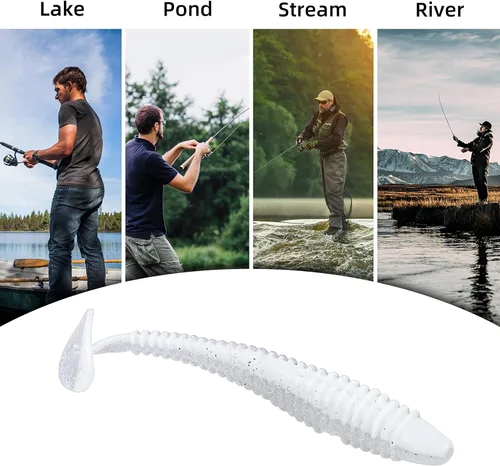 Miniatura 6 de RUNCL Swimbaits - Paleta de 10/20/30/40 unidades, cola de paleta de 5/4/3/2 pulgadas, señuelo suave para lubina de trucha, cebo de plástico duradero