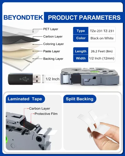 Miniatura 3 de 3PK Reemplazo para cinta de etiquetas de Brother Label Maker 12mm 0.47 Blanco Compatible con Brother P Touch TZe TZ Cinta 12mm 0.47 laminada blanca