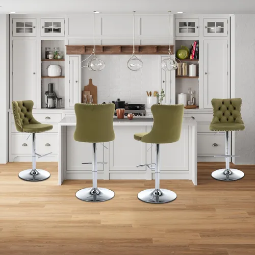 Miniatura 112 de Aoowow Juego de 2 taburetes de bar giratorios, taburetes de bar ajustables con respaldo de terciopelo copetudo, sillas de bar modernas tapizadas