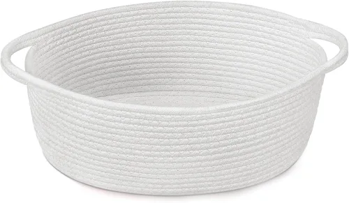 Miniatura 13 de Goodpick Cesta tejida pequeña, linda cuerda rosa, cesta de algodón para bebé, cesta de almacenamiento para habitación de guardería, caja de juguetes
