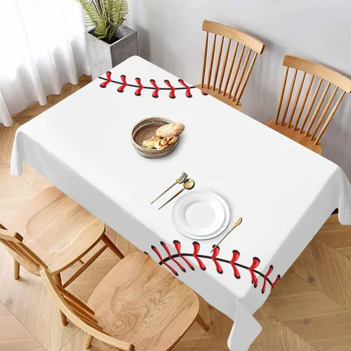 Miniatura 2 de TKS MITLAN Mantel rectangular de béisbol de 52 x 70 pulgadas, costuras de bola de encaje rojo, diseño artístico, decoración de cocina para el hogar