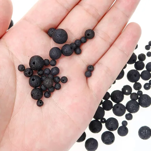 Miniatura 4 de TOAOB - 580 cuentas de lava natural volcánica negra de 0.157 in, 0.236 in, 0.315 in, 0.394 in, cuentas de piedras preciosas sueltas para decoración