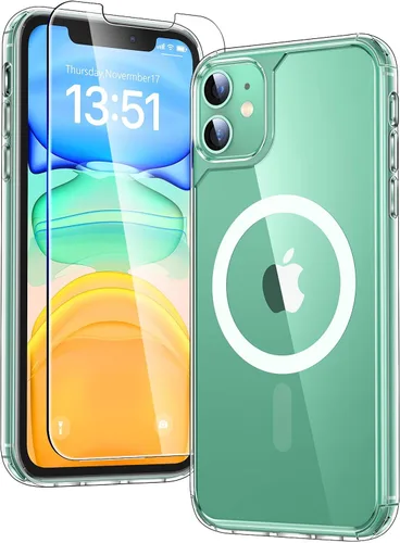 Miniatura 59 de TAURI Funda magnética 2 en 1 transparente para iPhone 14 Pro, compatible con Magsafe [no amarillenta] con protector de pantalla, protección de grado