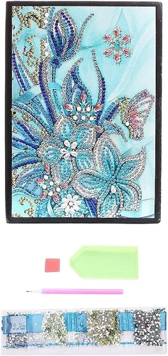 Miniatura 2 de Generic 5D Diamond Painting Notebook and Bookmark Kits Butterfly Among Flowers Cover Leather Special Shaped Journal Sketchbook Crystal Diamond Art