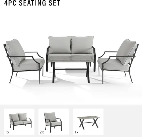 Miniatura 11 de Crosley Furniture Otto - Juego de muebles de patio de 4 piezas Chevron para exteriores, juegos de conversación para porche, negro mate con cojines