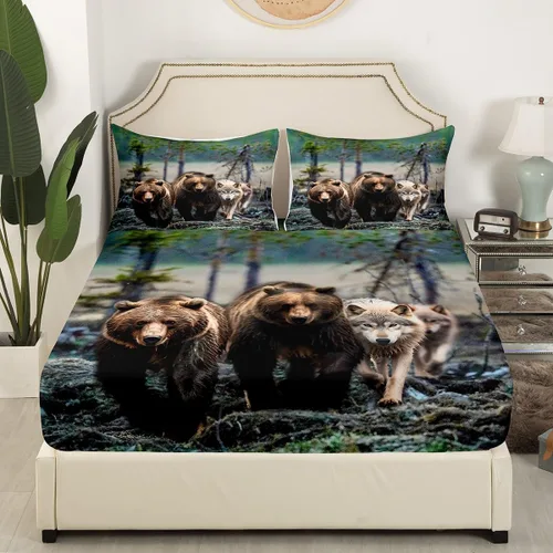Miniatura 2 de Erosebridal Sábanas bajeras de animales del bosque, sábana bajera ajustable de oso marrón, tamaño individual para niños y niñas, ropa de cama