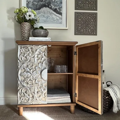 Miniatura 10 de MAISON ARTS Armario decorativo de buffet y aparador blanco con 2 puertas de almacenamiento para sala de estar, granja, cocina, gabinete de porcelana