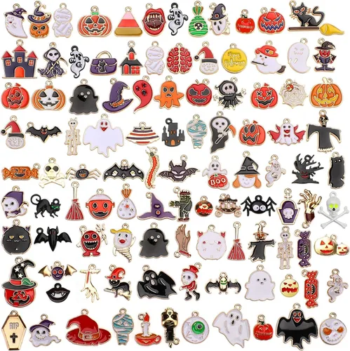 Miniatura 8 de SANNIX 110 dijes de Pascua, dijes de Pascua para hacer joyas, surtido de huevo, pollo, conejo, conejo a granel, esmalte dorado, colgantes
