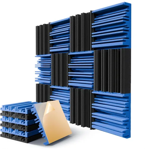 Miniatura 9 de Paquete de 12 paneles de pared insonorizados, paneles de espuma acústica de 12" x 12" x 2" para paredes, panel insonorizante autoadhesivo, paneles