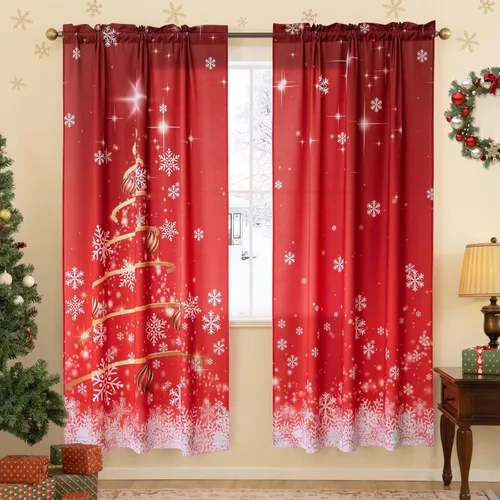 MikiUp Cortinas de Navidad con copos de nieve para dormitorio, cortinas de Navidad degradadas de 63 pulgadas de largo, para oscurecer la habitación,