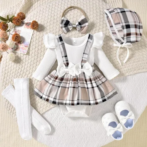 Miniatura 68 de Unutiylo Ropa de bebé recién nacida prematura con tirantes, traje de otoño e invierno, traje de manga larga con volantes
