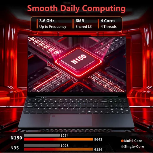 Miniatura 3 de Laptop 2025, portátiles de 15.6 pulgadas con procesador N150 (supera al i3-1115G4, hasta 3.6GHz), portátil de juegos con 16GB RAM 1TB SSD
