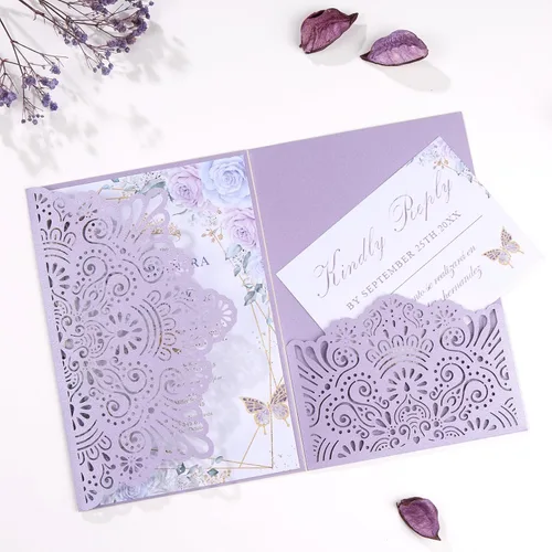 Miniatura 11 de 50 invitaciones de boda, invitaciones personalizadas cortadas con láser con sobres y tarjetas RSVP para quinceañera, despedida de soltera, baby