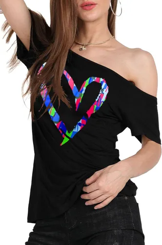 Miniatura 3 de MAGICMK - Camiseta casual para mujer, con estampado de labios y hombro descubierto, talla extragrande