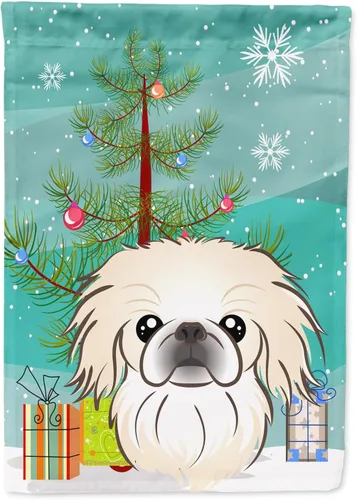 Miniatura 64 de Caroline's Treasures BB1622CHF - Bandera de casa Shih Tzu con árbol de Navidad y gris plateado para porche, grande, para colgar en la pared