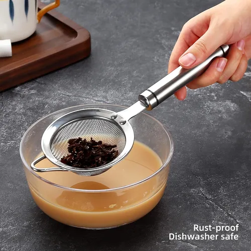 Miniatura 5 de Coladores de malla fina de acero inoxidable 304 de 3.35 pulgadas para cocina, colador con asa, tamices de metal para alimentos, arroz, aceite