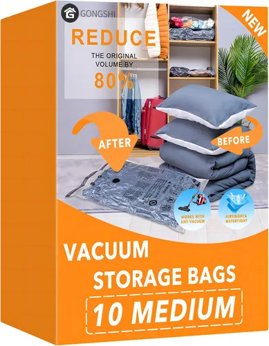 Miniatura 21 de 10 paquetes de bolsas de almacenamiento al vacío (5 x grandes, 5 x medianas), bolsas compresoras selladoras ahorradoras de espacio con bomba de mano