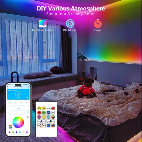 Miniatura 6 de dalattin - Tira de luces LED IC RGB COB inteligente, 576 LEDs/m, alta densidad direccionable, flexible con control remoto y aplicación, 5 metros