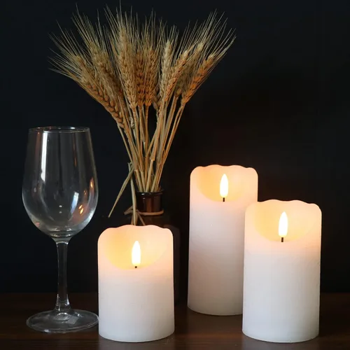 Miniatura 3 de Eldnacele Velas parpadeantes sin llama con temporizador remoto, mecha 3D de cera real, funciona con pilas, velas blancas con control remoto, juego