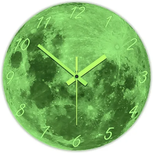 Miniatura 7 de The Geeky Days Reloj de pared con luna que brilla en la oscuridad para sala de estar, diseño moderno, luminoso, silencioso, sin tictac, decoración